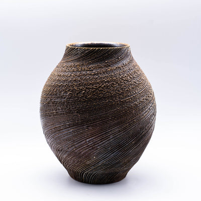 Kazuya Ishida - Brown Spiral Round-Bellied Vase - imprintspace.com